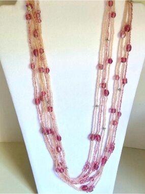 Vintage Layered Pink Beaded Necklace